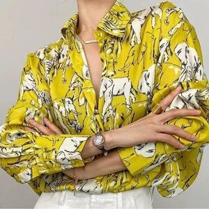 ZARA Elephant printed satin oversized flowing collared shirt bloggers favorite